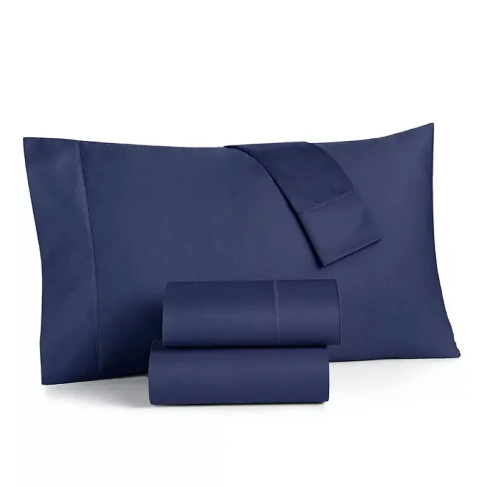 2 Charter Club Damask SOLID 550 TC Cotton KING Sheet Sets = SMOKE + NAVY PEONY